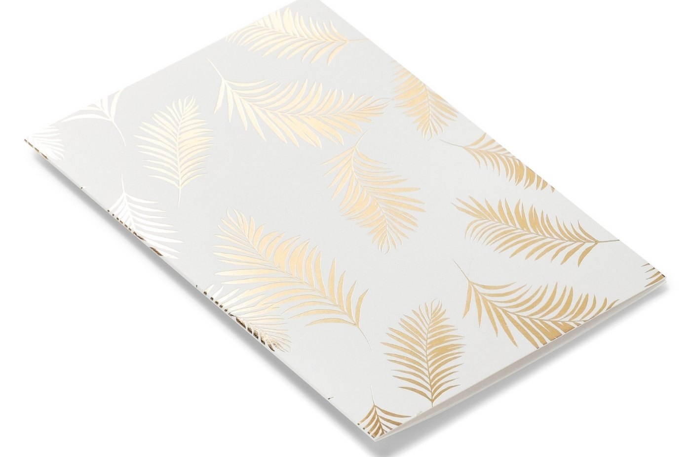 Kort dugnad med motiv av palmeblader i gull på hvitt kort